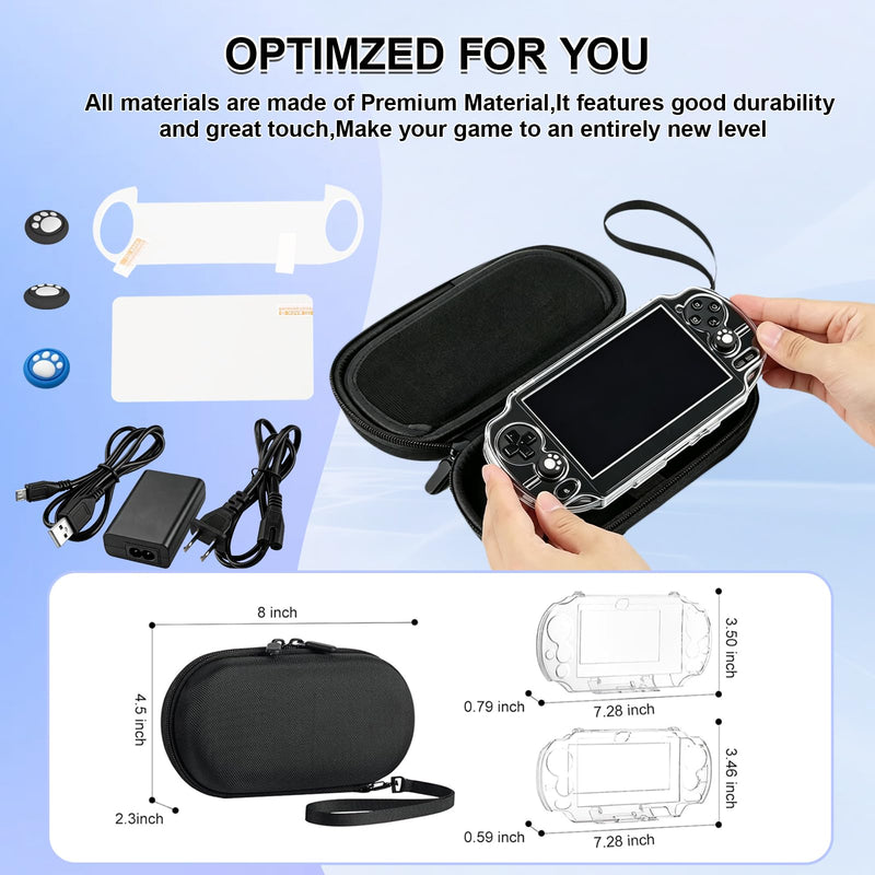 Accessories Kit for PS Vita 2000, Carrying Case for PSV Slim, Protective Case, Front and Back Screen Protectors, and 6Pcs Thumb Grip Caps for PS Vita Slim