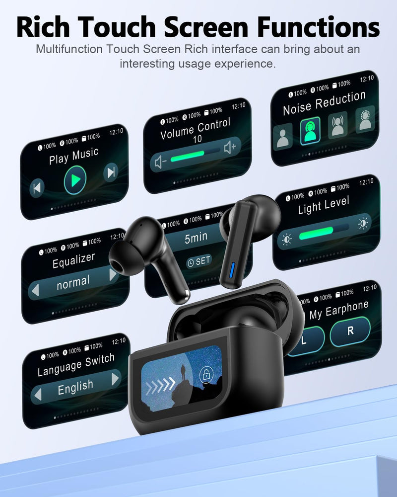 ZIUTY Wireless Earbuds, ANC ENC Noise Cancelling Ear Buds with Touch Screen | 40H Stereo Deep Bass, Bluetooth Headphones with Transparency Mode, IPX7 Waterproof, Clear Calls, 5 EQ for iOS Andoid,Obsidian Black