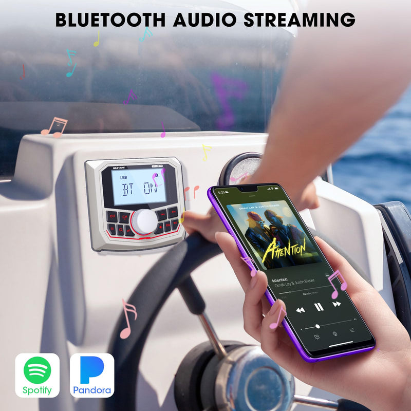 Bluetooth Boat Radio Receiver Waterproof: DOVOX Marine Gauge Stereo for Boat - 2.8 Inch LCD Display AM FM USB AUX Subwoofer for Golf Cart ATV UTV SXS Yacht White Marine MP3 Media Receiver