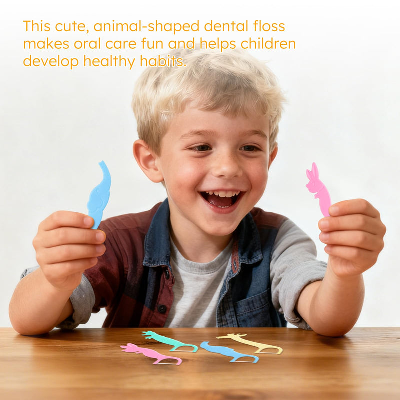 Kids Floss Individually Wrapped Kids Dental Floss Picks 4 Cute Animal Shapes Fun Flossers Helps Prevent Tooth Decay & Gum Diseas for Family, Travel, and picnics 4 Colors (500) 500