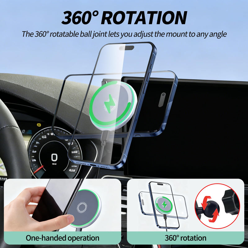 Magnetic Wireless Charger Phone Mount for Audi Q5 2021-2025 | for A4 S4 A5 S5 RS5 2020-2025 Accessories, Fits 10.1'' Screen, 360° Rotation for Magsafe Phone Holder with Storage for iPhone Magsafe + Wireless Charger
