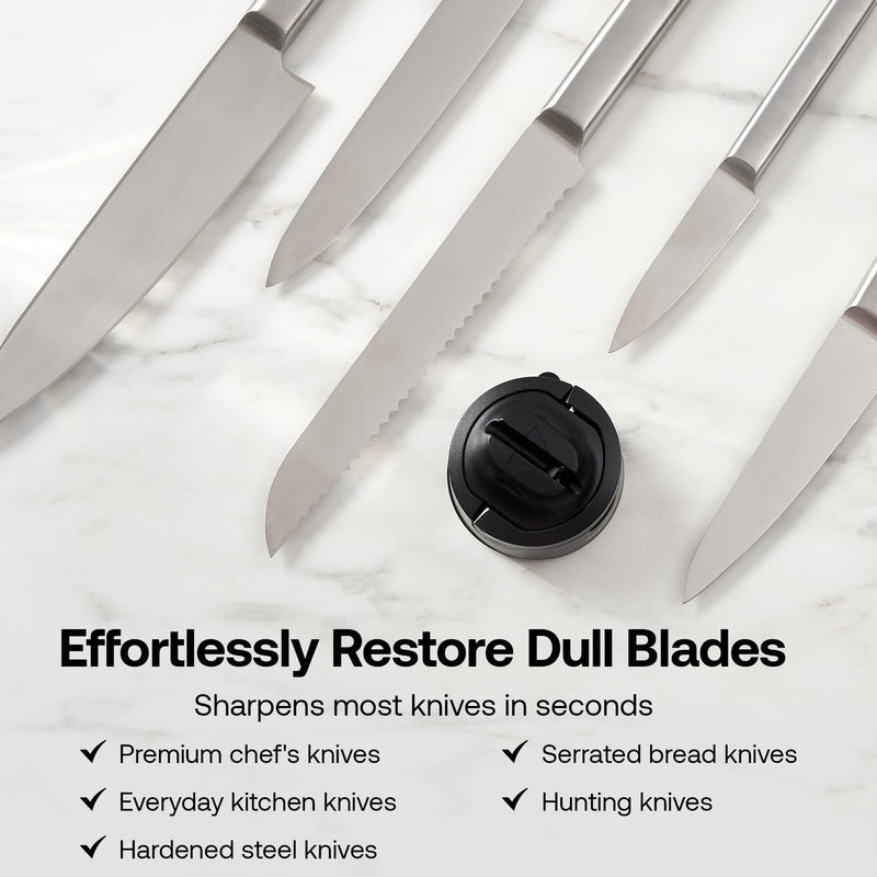 AnySharp – EVO – Hands Free Knife Sharpener - Easy to Use Sharpening Tool with Improved PowerGrip Suction Base and 20-Deg Pre-set Angle - For All Knives: Chef’s, Serrated, and Hardened Steel - Black One Size