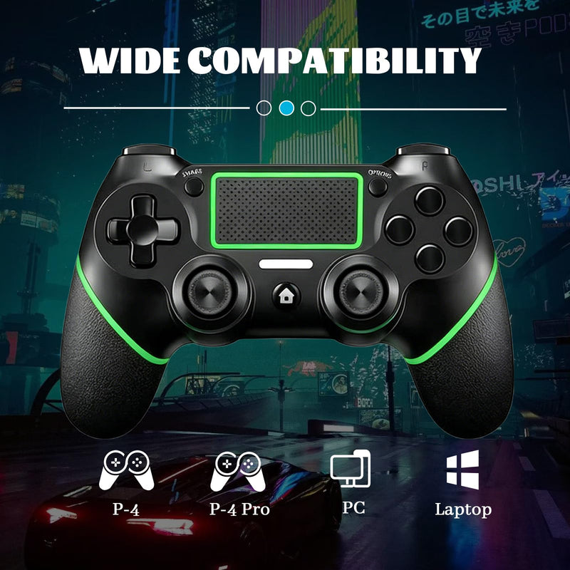LZXWAWA Wireless Controller for Ps4 Controller Ps4/Slim/Pro/Windows PC | Touchpad/Vibration/Turbo/Built-in Speaker&3.5mm Headphone Jack/Six-axis Motion Control/USB-C Charging Cable，Black Green Green Blacck