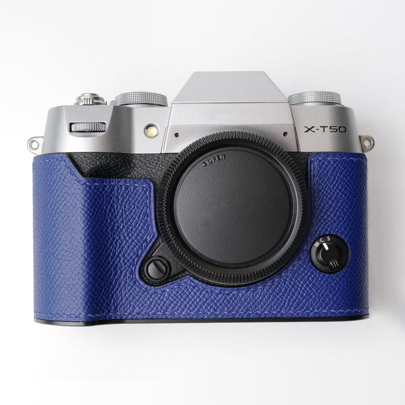 Iborrys Camera Genuine Leather Half Case ，Compatible with FUJIFILM Fuji X-T50 XT50 ， Made by Hand - Top Layer Cowhide Body + Metal Base Plate 2-in-1 Design (BlueA) BlueA