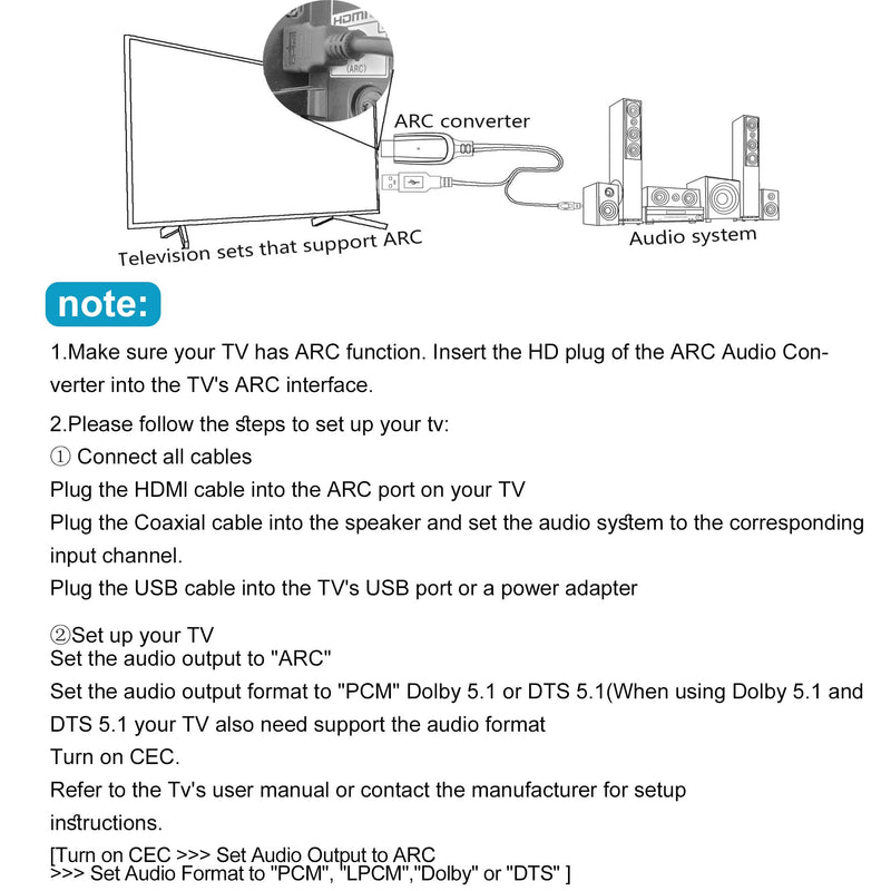 192KHz HDMI eARC/ARC to Coaxial Audio Converter for TV to Soundbar, Plug & Play 4.9ft/1.5m ARC to Coaxial Cable Audio Extractor Adapter Splitter for Sound System Home Theater Support Dolby/DTS 5.1