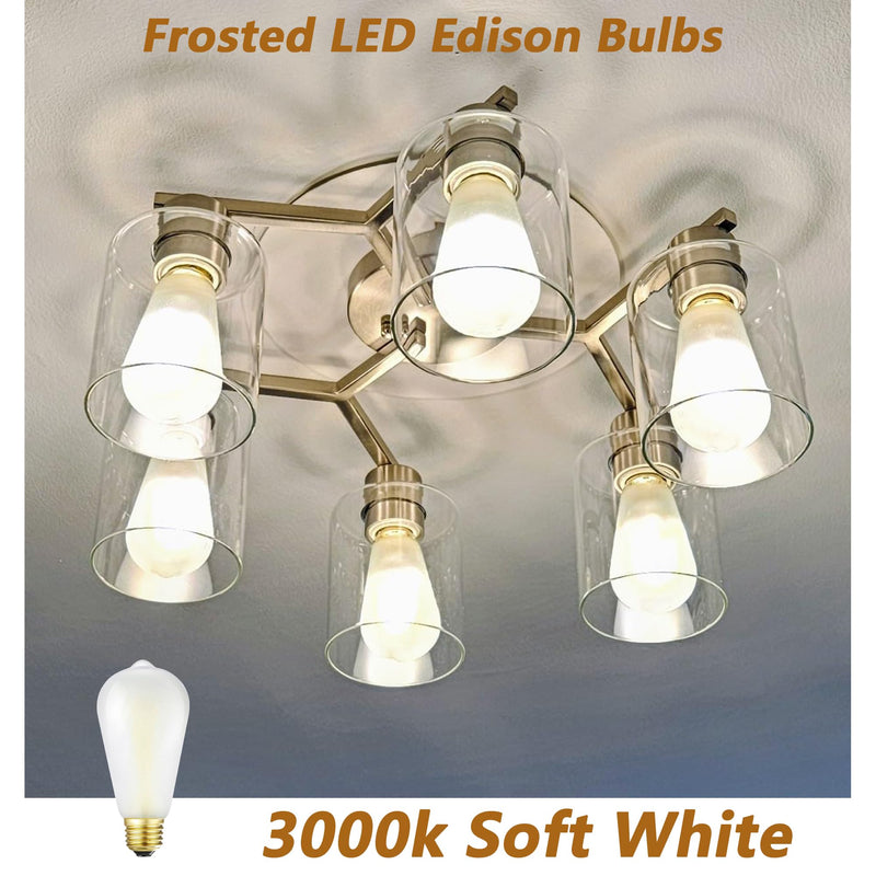 E26 Frosted LED Edison Bulbs, 6W Equivalent 60W,600LM,AC120V, Soft White 3000K,ST58 Dimmable Antique LED Filament Bulbs with 90+ CRI, Pack of 6 (6W=60W Soft White) 6w-3000k-6p