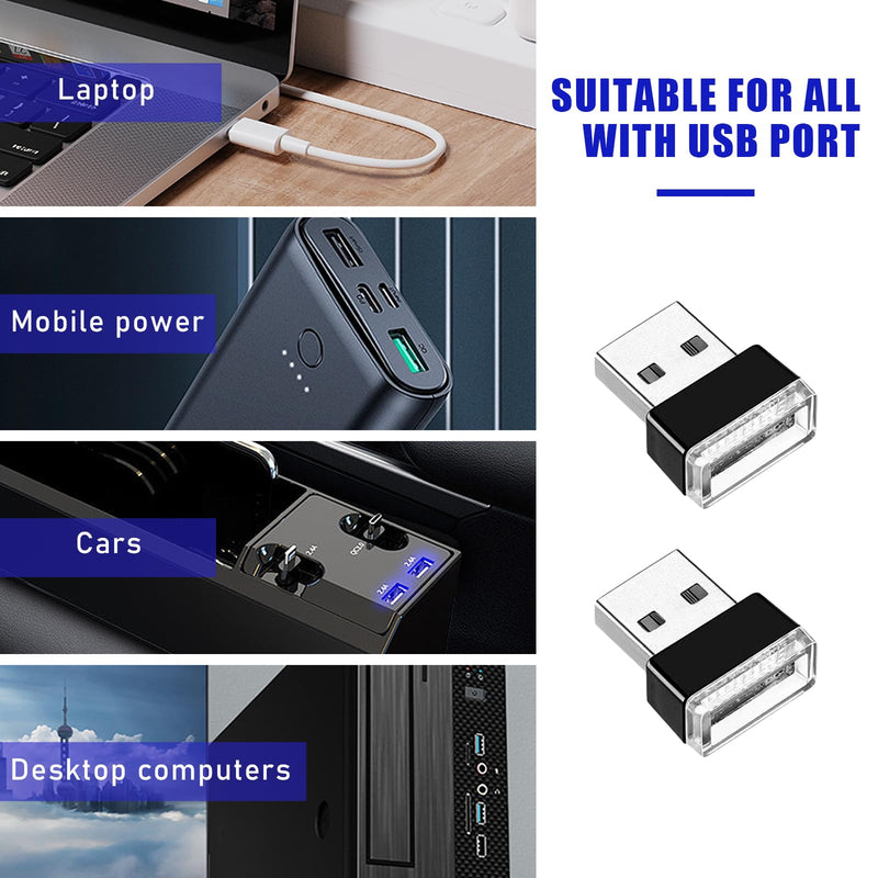2 PCS USB LED Car Interior Atmosphere Lamp, Portable Mini LED Night Light, Plug-in USB Interface Trunk Ambient Lighting Kit, Universal Interior Car Accessories (Purple) Purple