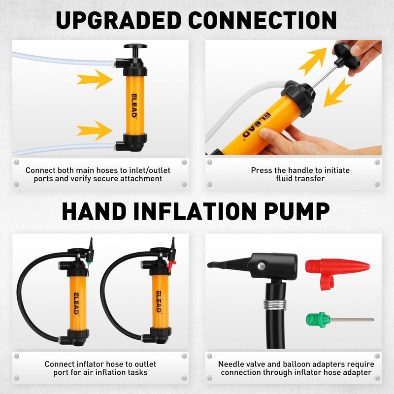 Gas Siphon Pump for Gasoline, Multi-Use Fluid Transfer Pump, Oil Liquid Siphon Pumps, Fuel Siphon Tool, Multifunction Hand Inflation Pumps with Inflator Hose adapter, Needle Valve/Balloon adapter