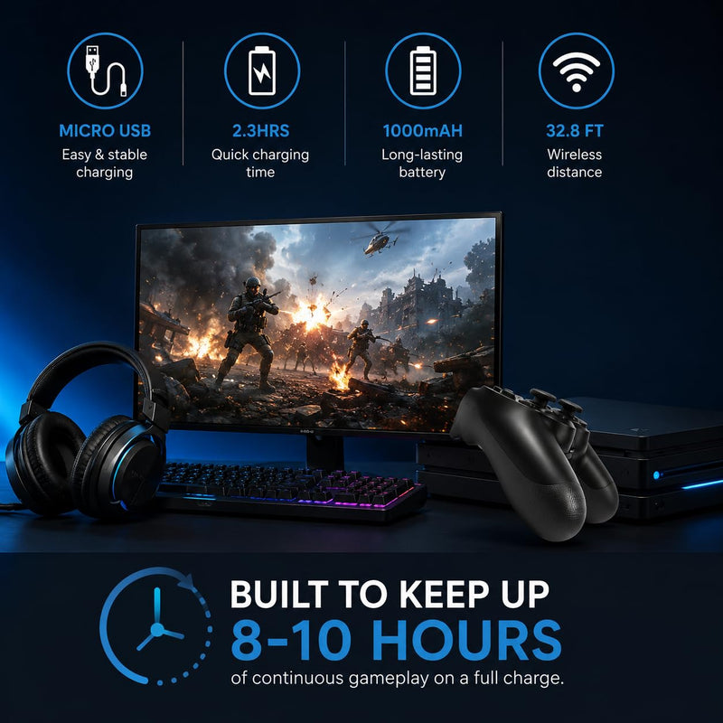 Wireless PS4 Controller Compatible with PS4, PS4 Slim & PS4 Pro – Bluetooth Gamepad with Dual Vibration, Rechargeable Battery, USB Charging Cable Included, Black