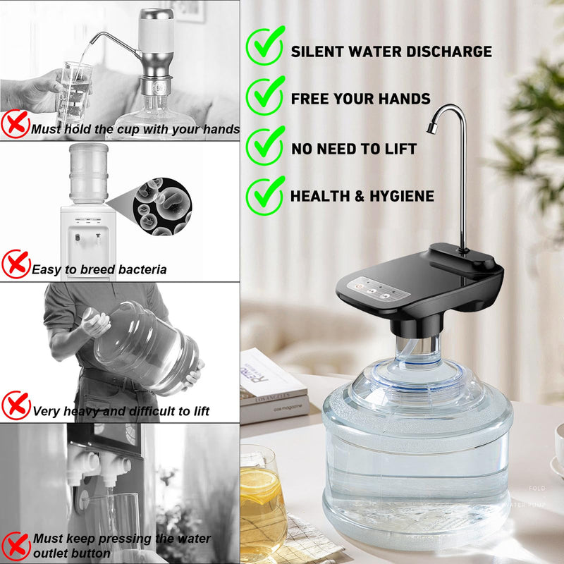 5 Gallon Black Drinking Water Dispenser Pump, Automatic Electric Desk Water Pump for 1-5 Gallon Water Jugs, Portable Rechargeable Electric Water Bottle Pump for Home, Kitchen, Office, Camping