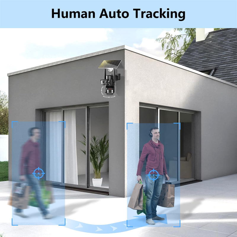 BEENOCAM Solar Security Cameras Wireless Outdoor, 2.4g & 5g WiFi 6, Dual Lens Home Security Camera with 6MP Color Night Vision/Motion Detection/Human Tracking/360°PTZ/2-Way Audio/Waterproof Black