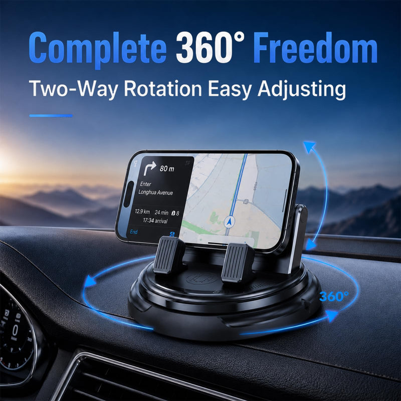 Car Phone Holder 360 Degree Rotation,New 360°Dashboard Car Phone Holder,360 Degree Rotatable Car Phone Holder,Adjustable Universal Car Phone Mount for Most Smartphones(Black-B) Black-B