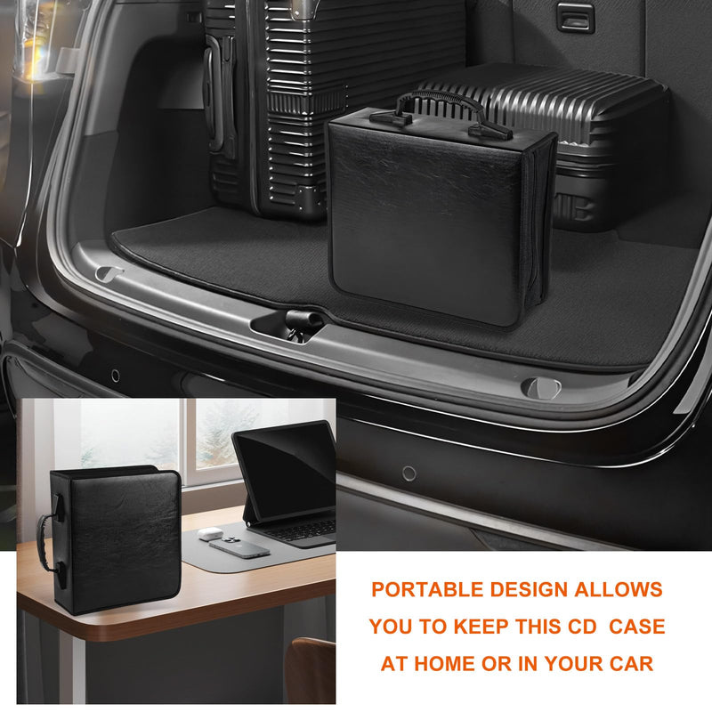 PU Leather CD Case Holder, 400 Capacity Media Wallet Car CD DVD Storage Booklet with Zipper, Portable DVD Storage Binder Album Box Organizer for Vehicle Home Office