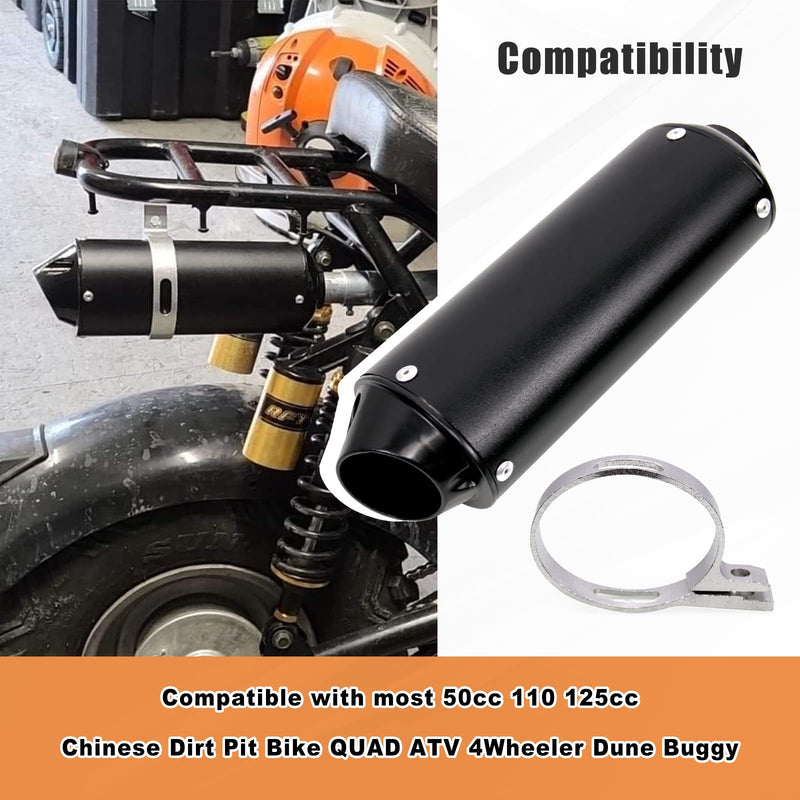 SPORACINGRTS Black Exhasut Muffler 28mm 1.1 inch muffler,dirt bike muffler Compatible with QUAD ATV 4 Wheeler Dune Buggy Chinese Dirt Pit Bike 125cc 110 50cc