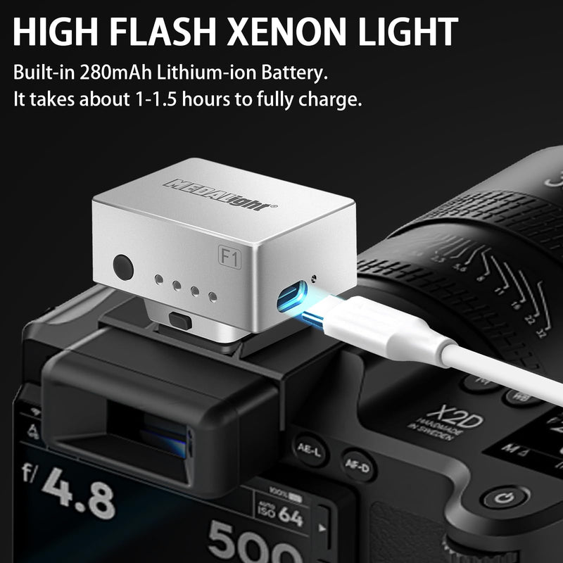 MEDALight F1 Mini Camera Flash Camera Flash Speedlite for Ricoh (GR3/GR3X,etc.) Fuji/Sony ZV1/Nikon/Canon,Digital Film Cameras,Portable Mini hot Shoe Flashlight for DSLR Cameras.(Silver) Silver