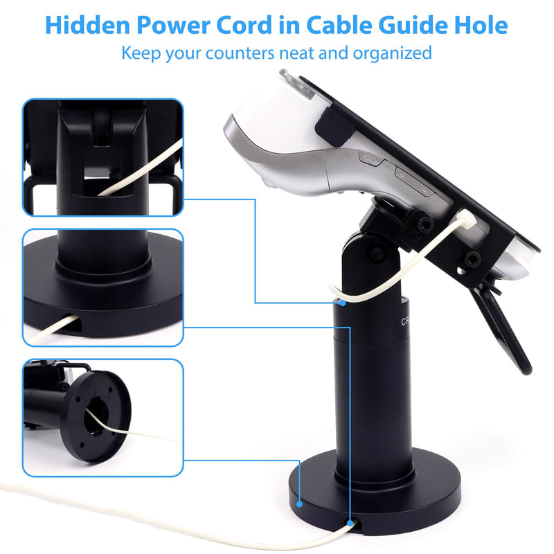 Credit Card Terminal Stand for Pax A920 / A920 Pro, 7" Tall Credit Card Machine Stand, Swivel & Tilt POS Machine Payment Terminal Stand with Fully Wrap Metal Frame, Screw-in & Adhesive,Black