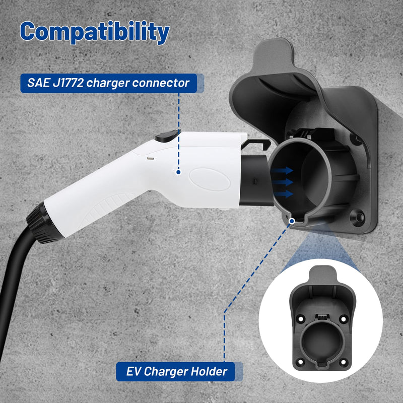 Anina EV Charger Holder SAE J1772 Charging Cable Organizer for Portable Electric Car Charger Cable Hanger Electric Vehicle Charging Cord Holder Wall-Mount Connector Space Saving