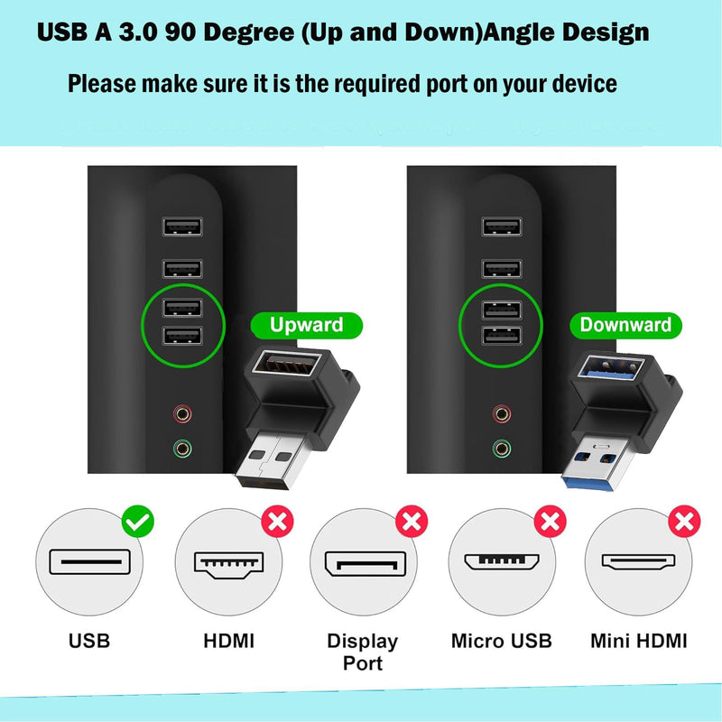 Fidioto 6 Pack 90 Degree USB 3.0 Adapter,Right Angle USB A Male to Female USB L Shape OTG Connector Extender Support Data Sync (5Gbps) or Charge (15W) for PC, Laptop, Mouse, desktops etc
