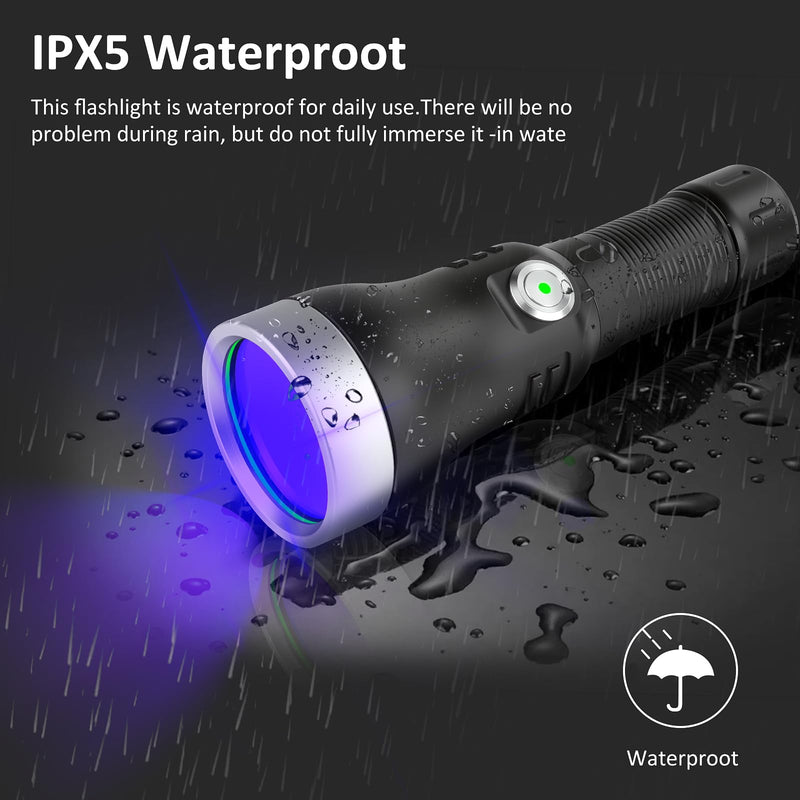 XLENTGEN 365nm High Power Black Mirror UV Light Detection Flashlight, UV Blacklight Light USB Rechargeable, Pet Urine Detector, Resin Curing, Blood Tracking, Appraisal, Fluorescent Detection