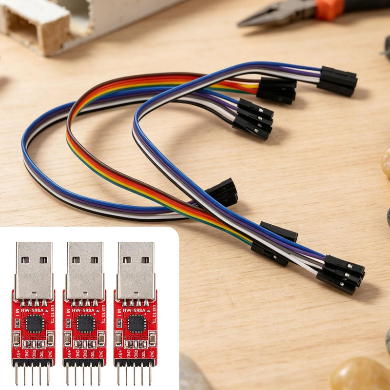 3pcs USB to TTL Serial Adapter Module Starter for Arduino ESP8266 STM32 | USB 2.0 UART Converter 3.3V/5V Output STC Compatible with Downloader Board with Jumper Wires Programming Tool Part