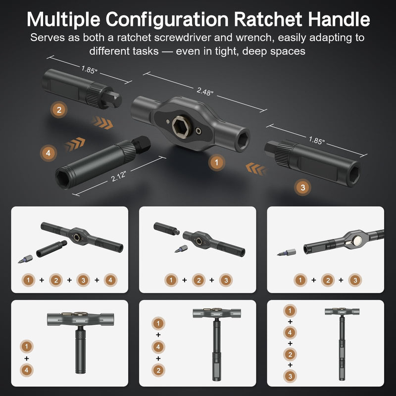  [AUSTRALIA] - 42 in 1 Magnetic Screwdriver Set, DIY Ratchet Screwdriver Set, Multi Bit Magnetic Drive Set with Detachable Ratchet Handle, Portable Compact Repair Tool Kit for Furniture Computer Bicycle Gray Grey