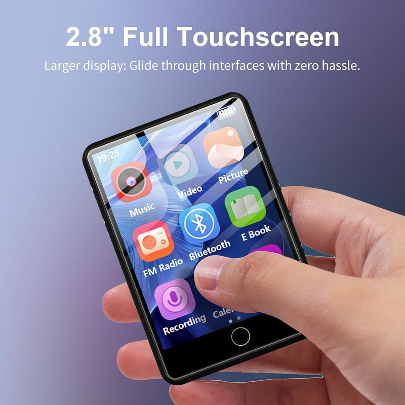 HONYGENAL2.8 Display Bluetooth MP3 Player, 64GB Portable HiFi Music Player, Bluetooth 5.4, Built-in HD Speaker, FM Radio, Voice Recorder, E-Book, Comes with Earphones, Black