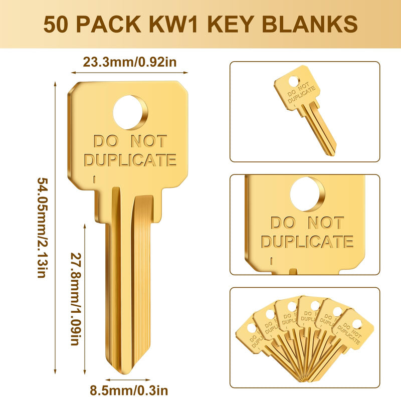 MorningRo 50 Pcs Do Not Duplicate Key Blanks Metal Replacements House Key Blank Door Lock Replacement Parts (Gold, Kw1) Gold