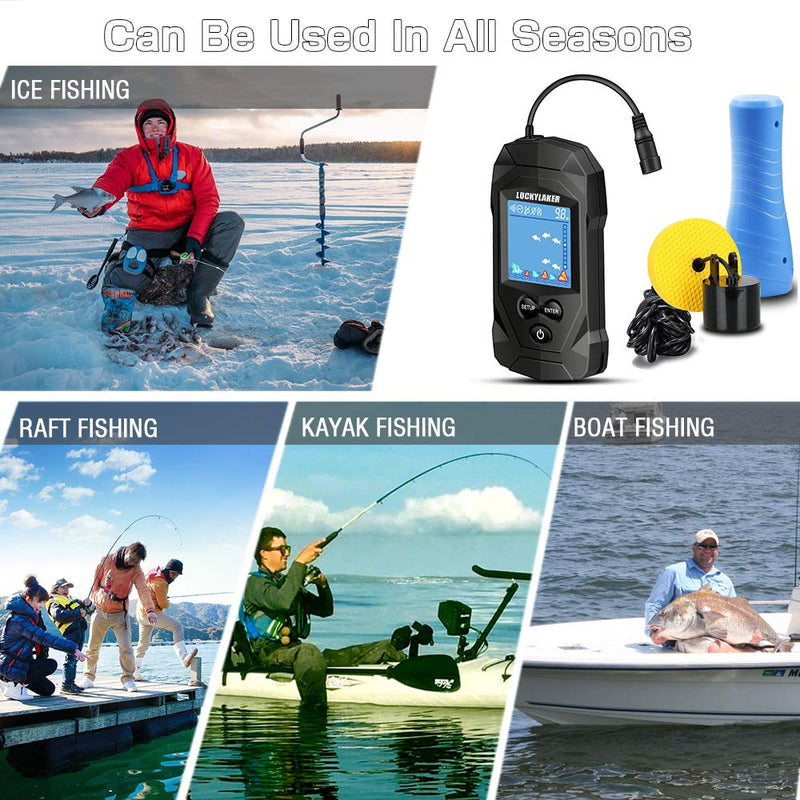 LUCKYLAKER Depth Handheld Fish Finder Display Boat Ice Fishing Finder Sonar Portable Wired Fish Finders Transducer LCD Monitor