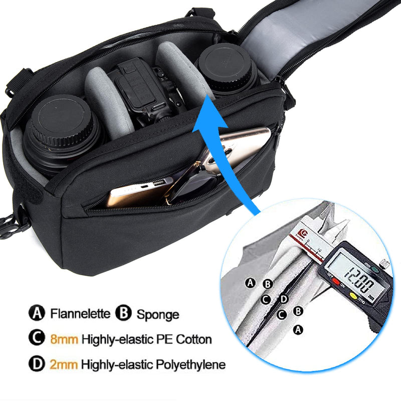 Cwatcun 3-in-1 Camera Waist Bag, Sling/Shoulder/Crossbody Case for DSLR | Fits 1 DSLR +1-2 lenses +phone+water bottle. 7-layer padding, 900D waterproof, adj strap 23.6-45.3".