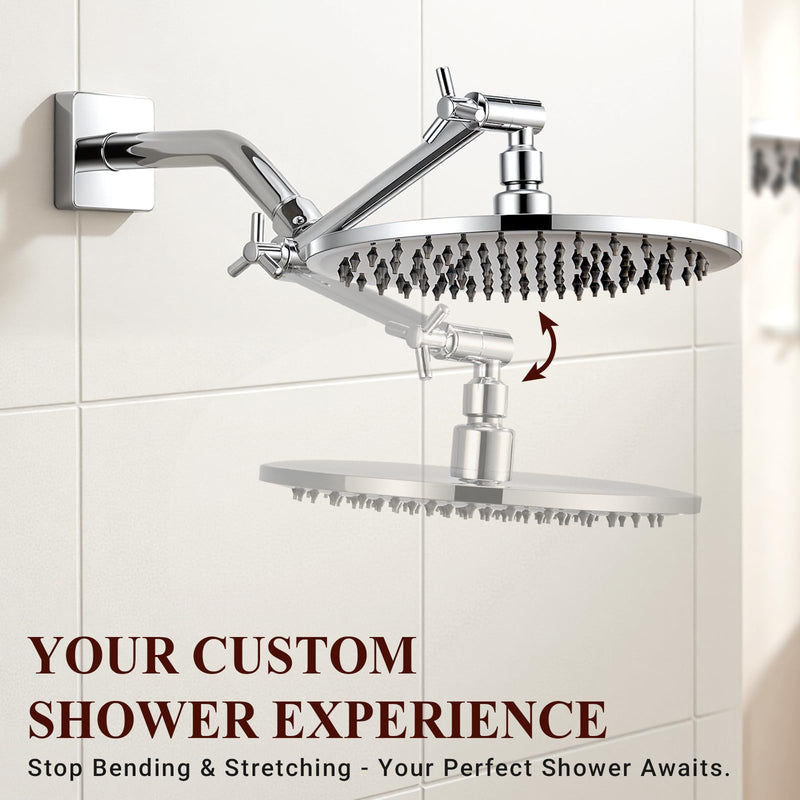 Brass 5 Inch Shower Head Extension Arm for Rain and Handheld Shower Head, Height & Angle Adjustable, Compatible with G1/2 Universal Connector | Easy to Install, Built to Last, Angle and Height Adjustable, Universal Fit Chrome 5 Inches