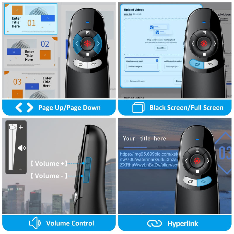 2 in 1 Type C USB Presentation Clicker Red Light, Wireless Presenter Remote PPT Clicker for Computer Presentations, Slide Advancer for Mac Laptop S-X232 Red-2in1 USB C