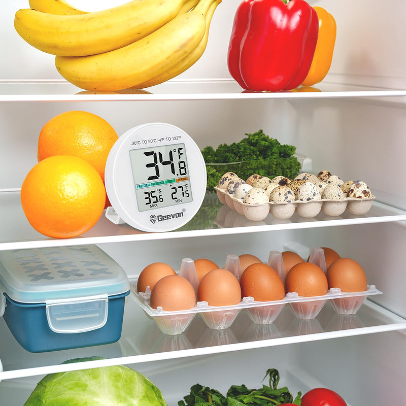 Geevon Small Digital Refrigerator Thermometer 3 Pack, IP65 Waterproof Commercial and Home Use, Max/Min Record Function with LCD Screen, Stand and Magnetic Back, for Fridge, Freezer Scenarios 8724