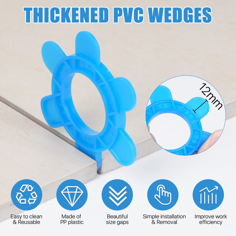 200 Pcs Reusable Hexagon Tile Spacers 1–5mm, 6 Sizes in 1 Large 6.7cm Plastic Tile Leveling Shims, Colour Coded Gap Clips for Wall & Floor Tiling, Fast Removal (Blue) 200Pcs Blue