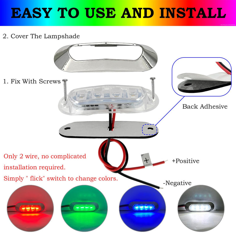 Marine Boat Interior Lights, 3.8’’ Waterproof RGBW Boat Deck Courtesy Light, 12V Stern Anchor Navigation Lamp for Pontoon Kayak (4Pcs) 3.8inch RGBW