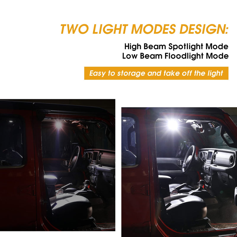 Handles Grab Roll Bar Grab Handles with Light for Jeep Wrangler Accessories TJ JK JL YJ Unlimited Rubicon Sahara 2 Door 4 Door Jeep Gladiator JT, Rechargeable Dome Light, Black, 2 Pack 2 Piece With LED Light