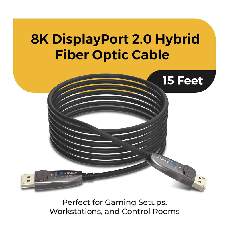 OREI 8K DisplayPort 2.0 AOC Cable 15ft – 54Gbps, 8K@120Hz, 4K@240Hz, VRR