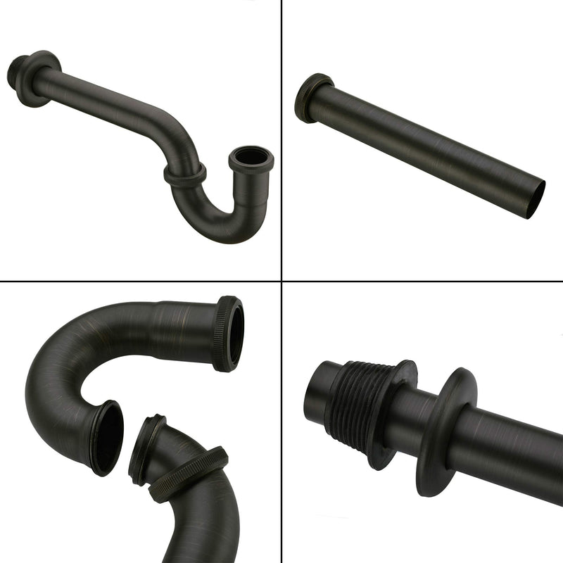 Brass P Trap, 1 1/4 Bathroom Basin Sink Waste Trap Drain Kit with Flange and Slip Joint Extension Tube Drain Tailpiece, Adjustable Height, Oil Rubbed Bronze Finished
