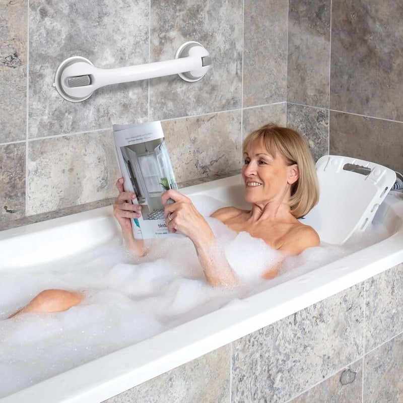 Auroras Strong Suction Cup Grab Bars for Bathtubs and Showers, 2 Pack Removable Heavy Duty Shower Grab Bars for Seniors No Drilling, 16 Inch Non-Slip Shower Handles for Elderly,Children,Injured Gray