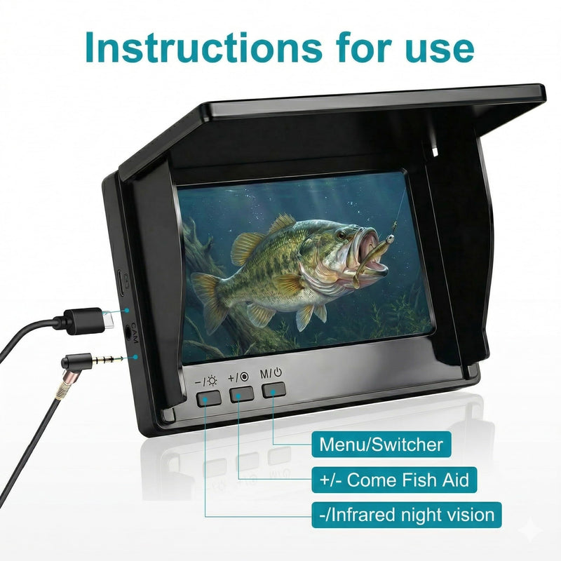 Underwater Fishing Camera with 4.3 Inch LCD, 5000mAh Battery, Infrared Night Vision Light, Portable Fish Finder with 100ft Cable for Ice Lake Boat Kayak Fishing black