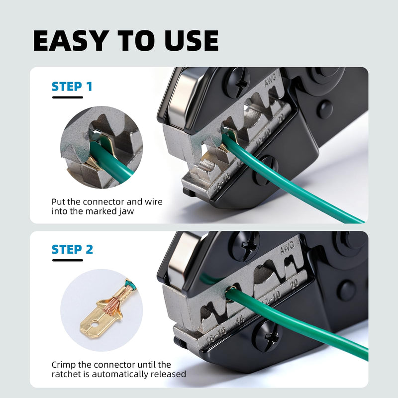 STEELITE 6PCS Crimping Tool Set with Quick Release - Ratchet Wire Crimping Tool for Heat Shrink, Insulated Nylon, Non-Insulated, Ferrule Wire End, Open Barrel Terminals, Solar Connectors