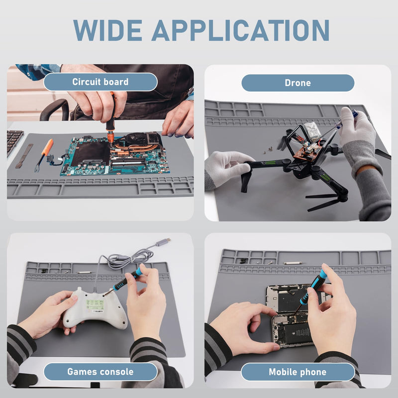 Heat Insulation Soldering Mat - Magnetic Silicone Work Mat, Silicone Soldering Mat for Soldering, Computer, Cell Phone, Watch Repair, BGA Soldering Gun Iron Workbench Protection (15.9''×11.9'') - Gray Grey-medium