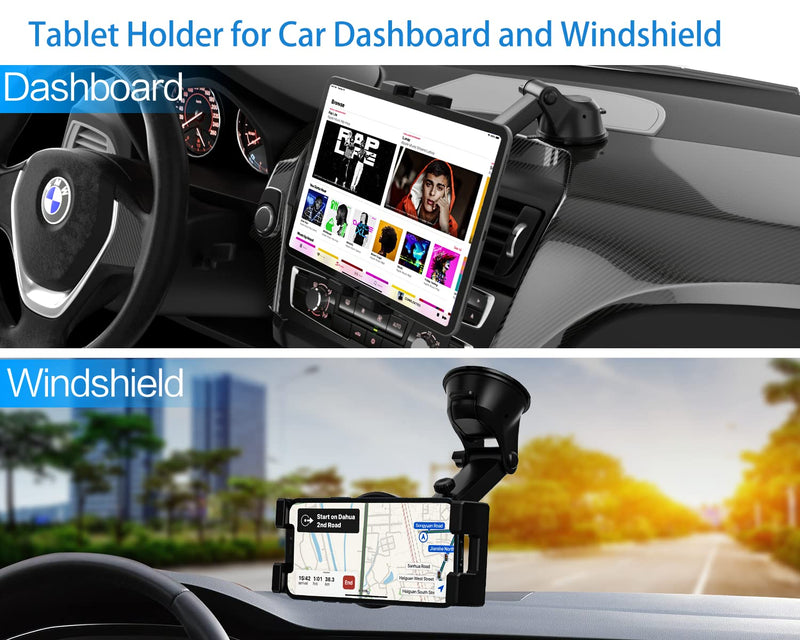 Dashboard Car Tablet Mount Suction [Telescopic Adjustable Arm] Car Dash Windshield Tablet Holder for iPad Pro 12.9 Air Mini, Galaxy Tabs, Fold, iPhone, 4-13" Tablets & Phones