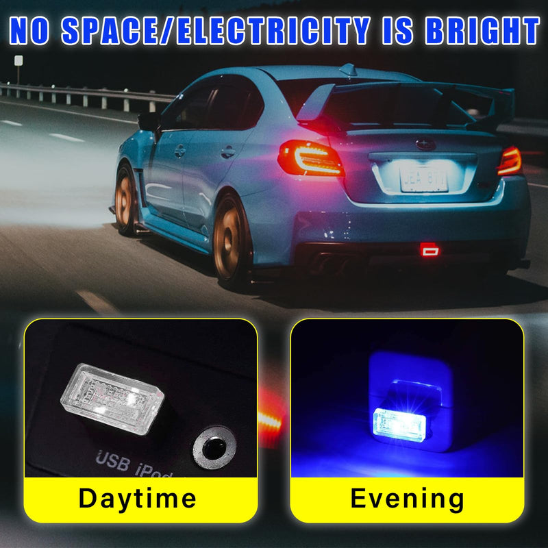 Augeny 4 PCS USB LED Car Interior Atmosphere Lamp, Plug-in USB Decor Night Light, Portable Auto Ambient Lighting Kit, Universal Vehicle Interior Accessories for Most Cars (Blue) Blue