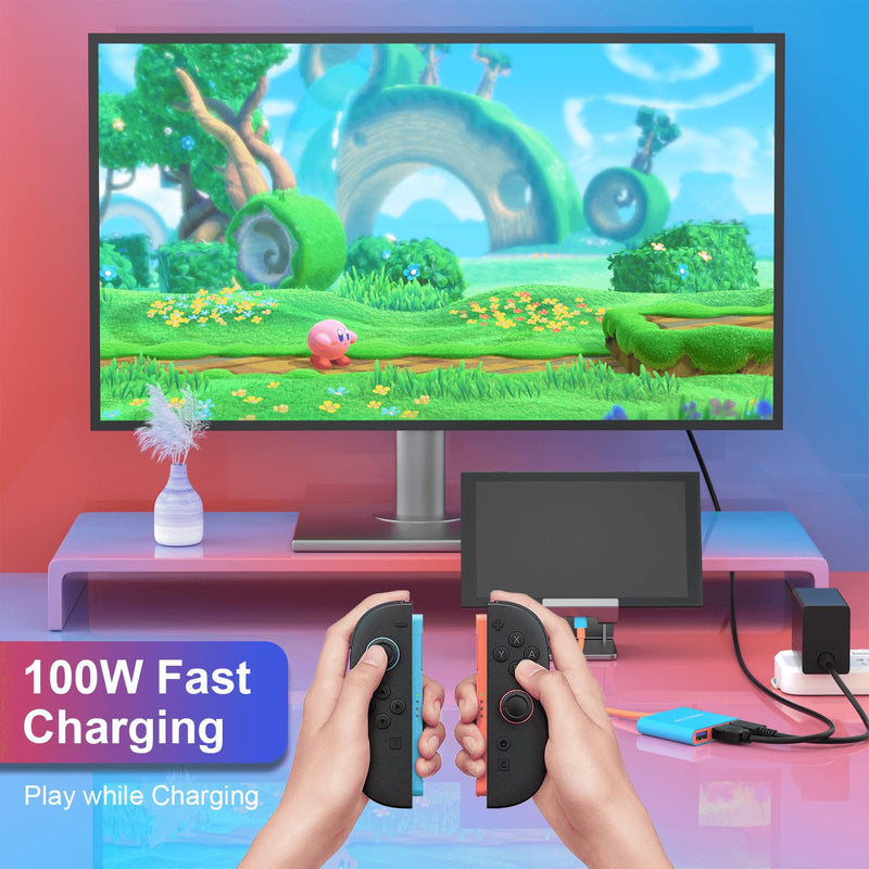 Switch 2 TV Dock fo Switch 2/Switch/Switch OLED, Portable TV Docking 3-in-1 USB C Hub with 4K@60Hz HDR, USB-A Port,100W Fast Charging