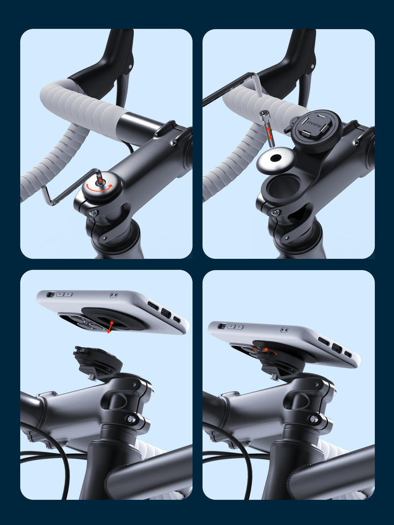 sincetop Series Q [ Quad ] Bike Stem Phone Mount + Magnetic Case Compatible with iPhone 15 Pro Max