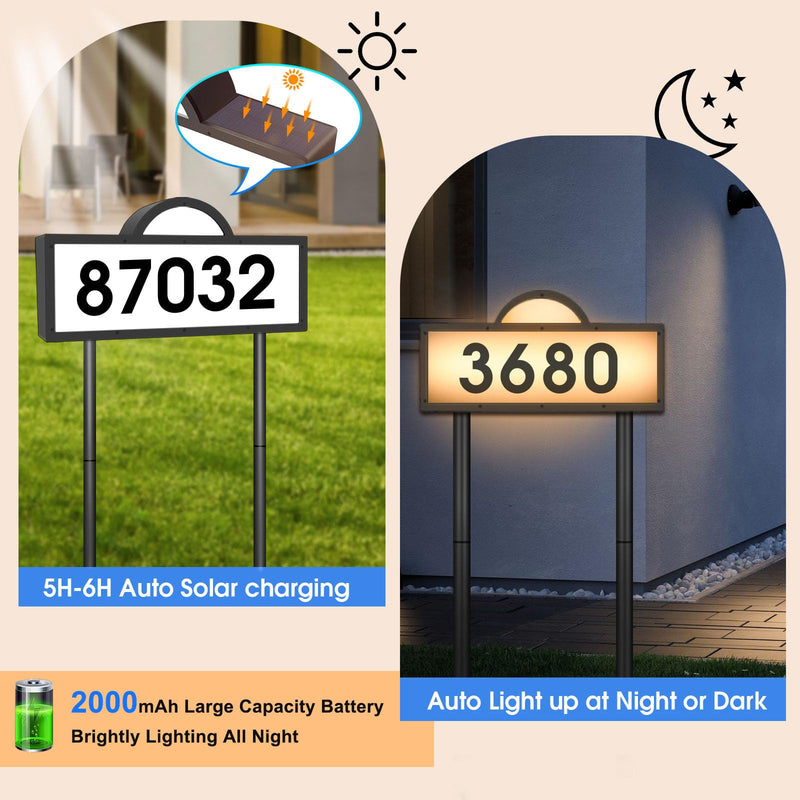Solar Address Numbers for House, Lighted House Numbers with Cool Light & Warm Light, Solar Address Sign for Yard, IP65 Waterproof Address Plaque Wall Mounted & in Ground
