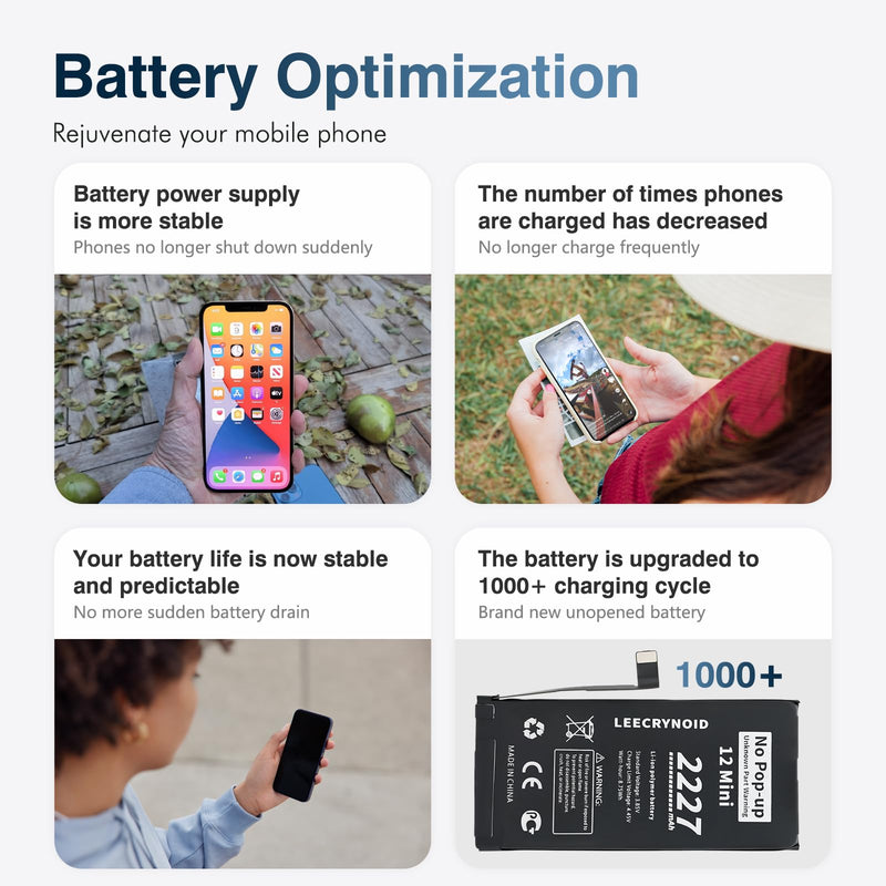 No Pop-up ‘Unknown Part’ Warning for iPhone 12 Mini Diagnostic Battery, Truthfully Rated 2227mAh Battery Replacement for iPhone 12 Mini with Full Tool Kit