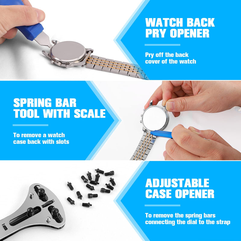 Watch Repair Kit, BYNIIUR Watch Battery Replacement Tool Kit, Watch Repair Tools & Kits, Watch Link Removal Tool Kit Watch Band Tool Set with Carrying Case, Watch Case Opener Spring Bar Tools Blue