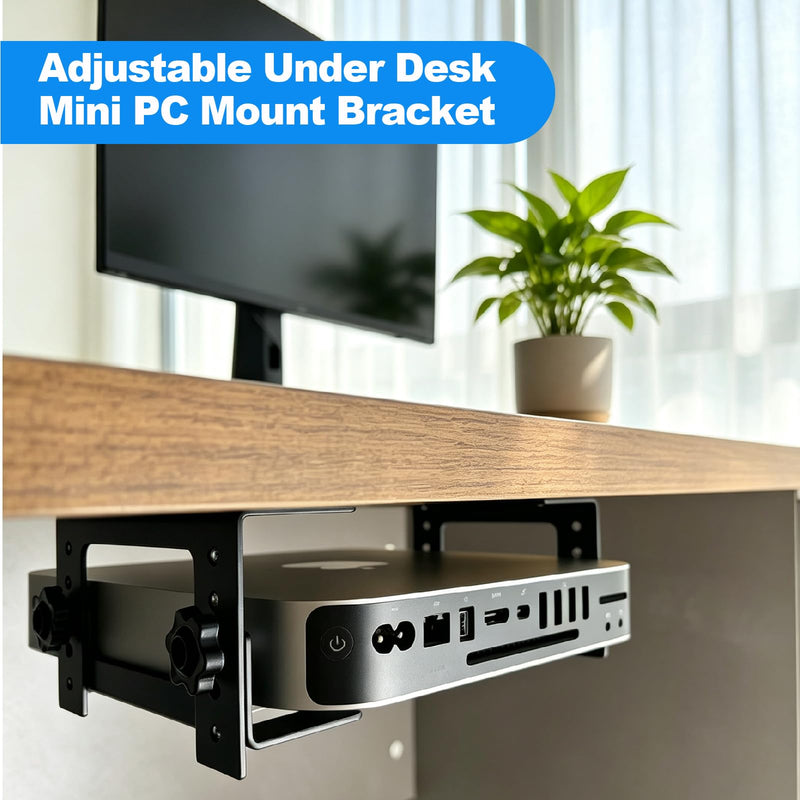 Adjustable Under Desk Mini PC Mount Bracket – 5-Level Height(1.4" to 3.3") for Mac mini M4/Small PCs,Game Console, Media Players, Audio Interface Fit for Any Other 1.4" to 3.3" Thick Devices