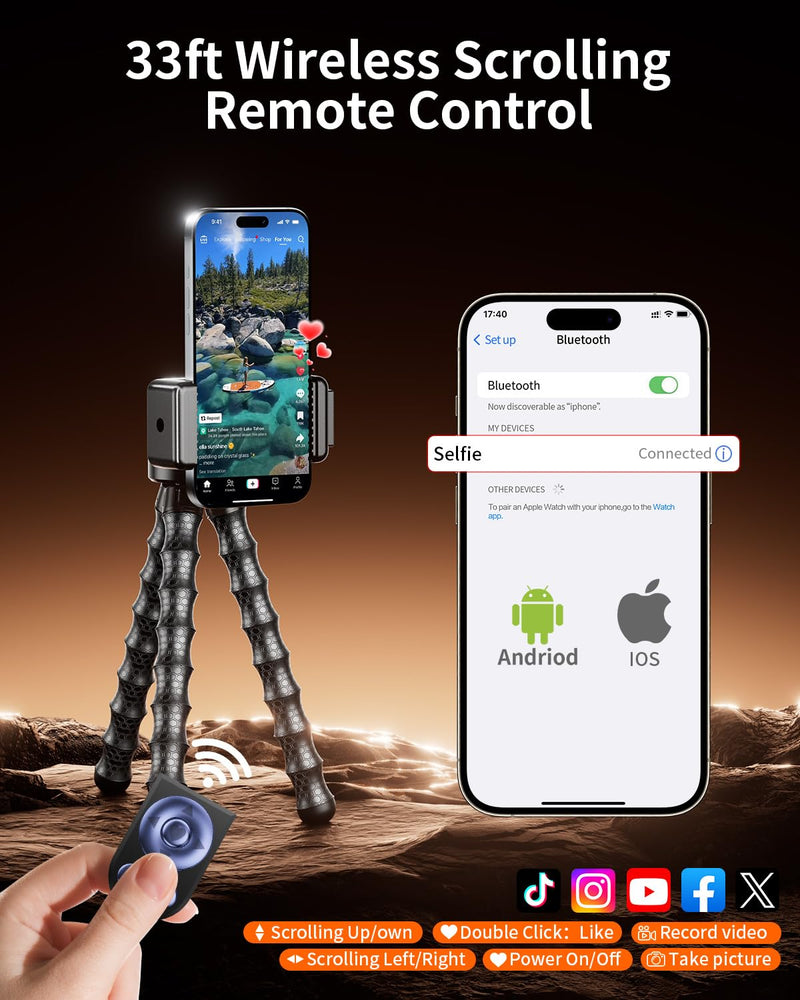 Vlogging Kit for iPhone/Android, 9" Flexible Tripod for iPhone with Light, Wireless Remote & Microphone, Adjustable Content Creator YouTube Starter Kit for TikTok/Recording/Live Streaming